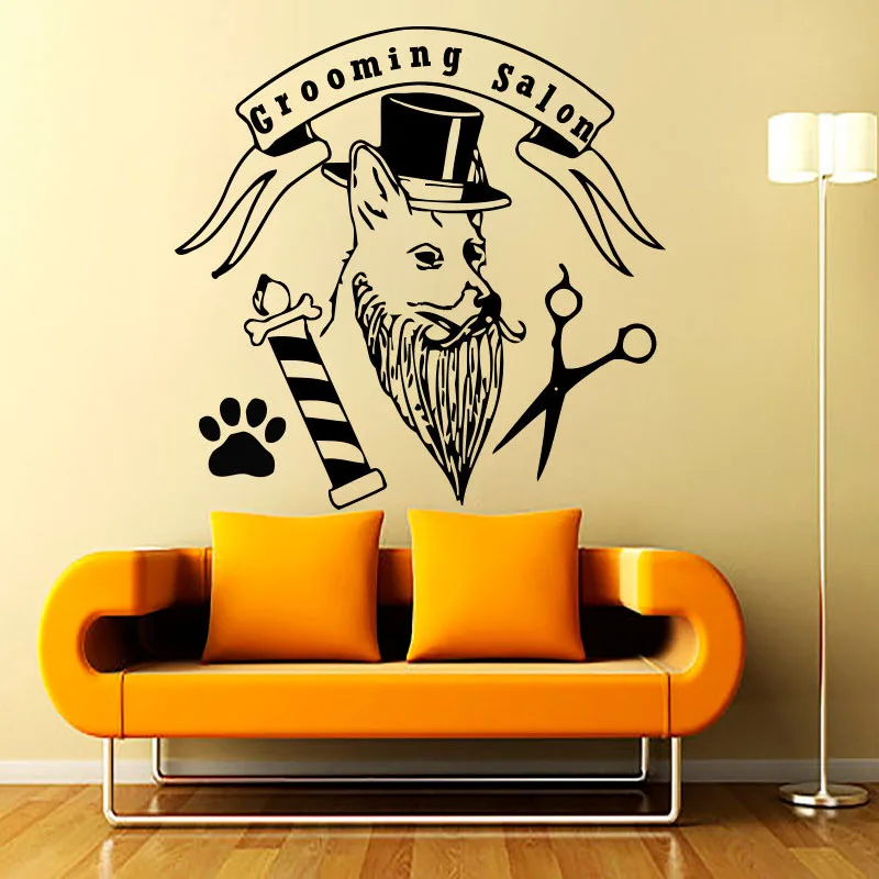 ZOOYOO Creative Grooming Salon Wall Sticker Dog With Hat Paw Print Scissors Home Decor Pets Shop Wall Decals Kids Room Wallpaper