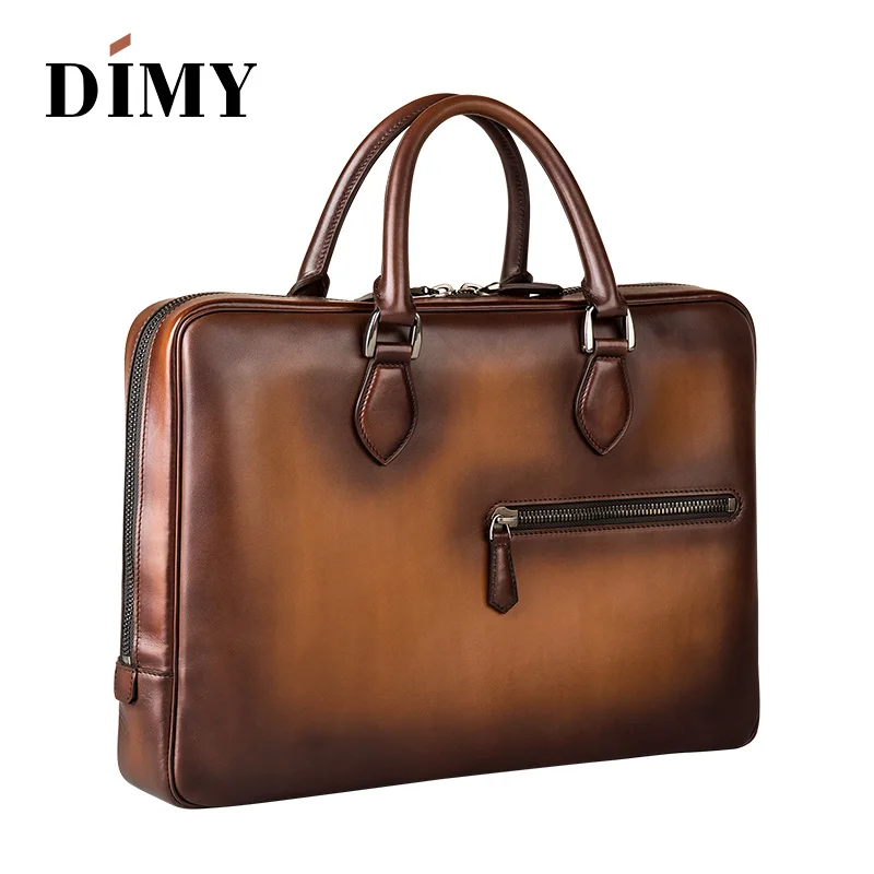 Luxury handcrafted Italian leather Briefcase Messenger Bag Shoulder handbag hand patina Laptop Business Case Travel bag For Men