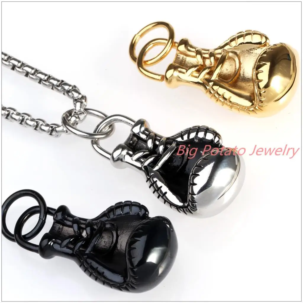 Hotsale New Fashion 316LStainless Steel Silver/Gold/Black Color Bling Mens Womens Boxing Glove Pendant Necklace Top Quality