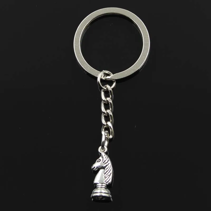 Fashion 30mm Key Ring Metal Key Chain Keychain Jewelry Antique Bronze Silver Color Plated Chess Knight 20x8mm Pendant