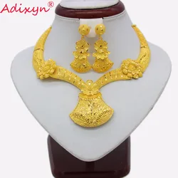 Adixyn Pliability Necklace/Earrings Jewelry Set for Women Gold Color Trendy Jewelry Ethiopian/African Wedding/Party Gifts N03166