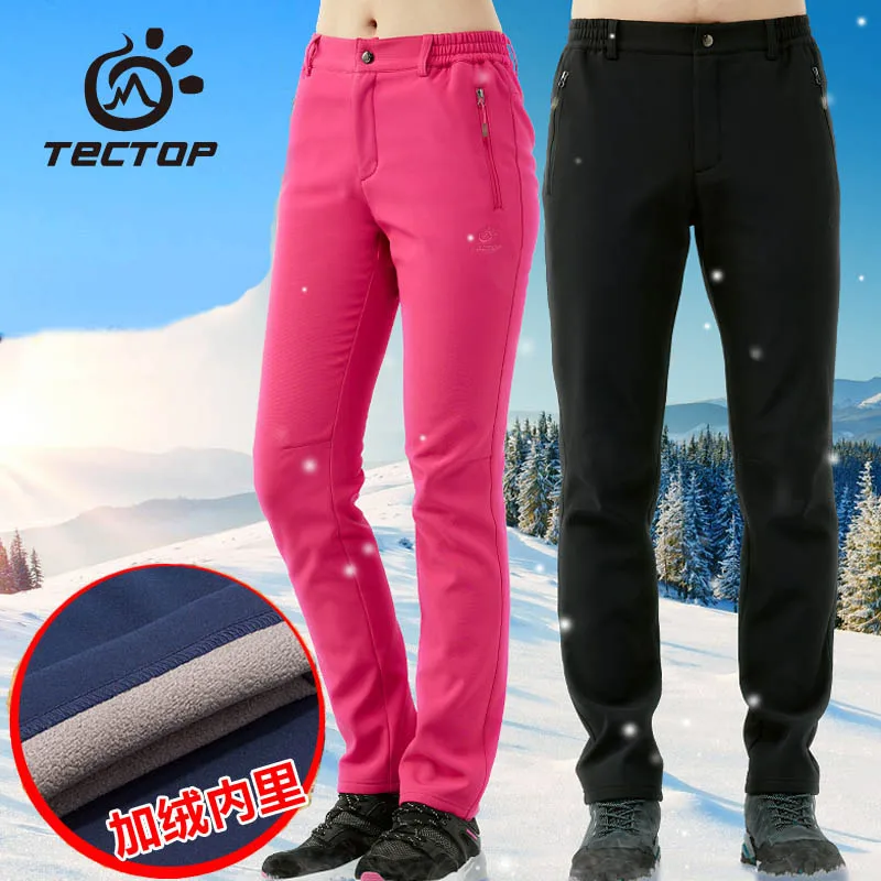 Tectop outdoor Plus velvet pants men Women soft shell pant autumn winter thermal thick windproof warm hiking camping trousers