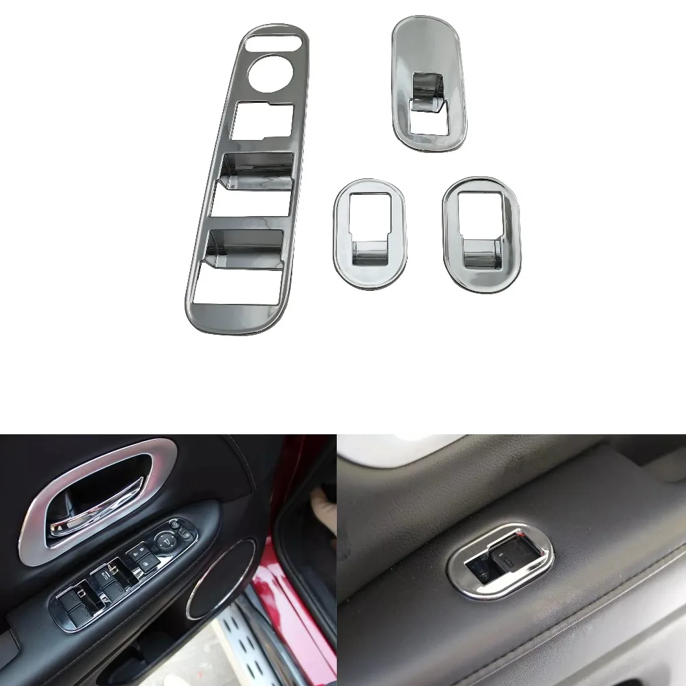 

For Honda Vezel 2014-2018 Car door armrest panel cover car window trim lifter buttons decoration strip 4pcs ABS Chrome plated