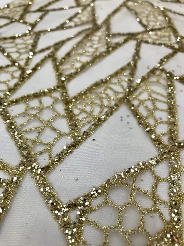 

5yards per lot Golden irregular graphic Sequin shiny glitter sugar lace fabric lattest fashion lace fabric for dress