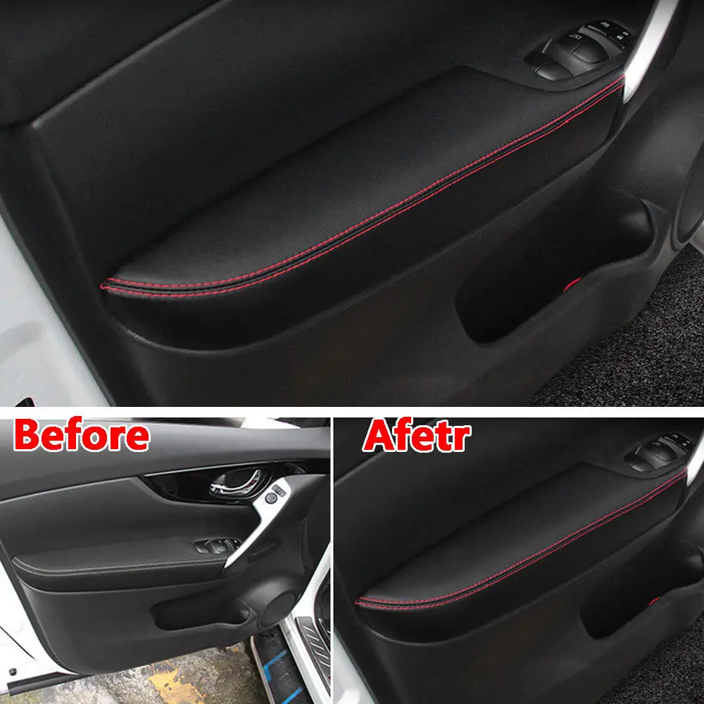 

For Nissan Qashqai 2016 2017 Interior PU Door Armrest Surface Cover Trim Panel Guards Car Styling Accessories Protect Car Covers