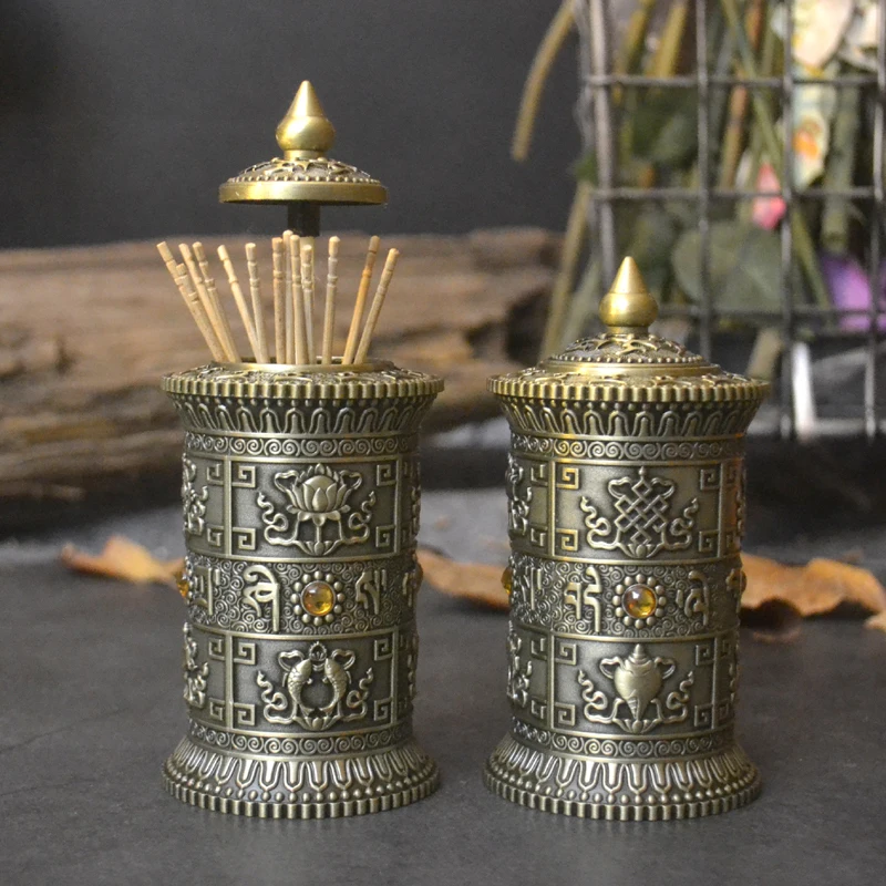 

European bronze color retro Roman column gem toothpick holder Metal carved decorative toothpick home decor tooth pick YQT042