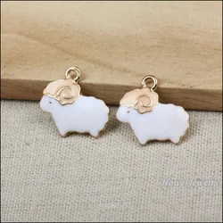 50pcs  fashion gold plated enamel Charm lovely white color sheep Pendant  fit European Necklace  DIY Metal Jewelry Findings