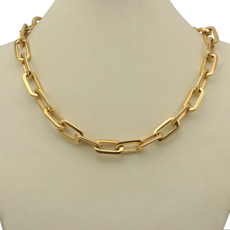 Mirror Polish Silver Color Never Fade 316L Stainless Steel Long Square Chain Connected Chain Link Necklace for Women