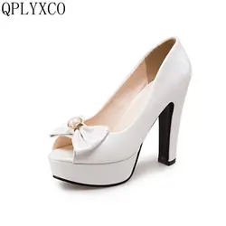 QPLYXCO 2017 New Patent Leather Super big size 34-50 4 Clour Pumps shoes Women high heels sweet party wedding shoes 3122