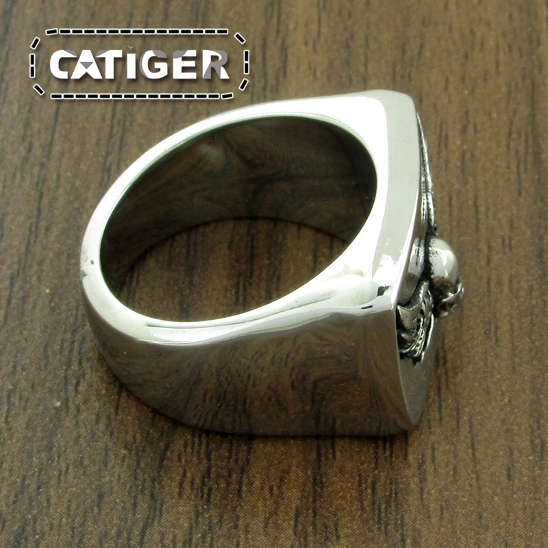 Punk 316L Stainless Steel Feather Skeleton Rings Cool Silver Color Black High Polishing Wings Skull Ring Jewelry