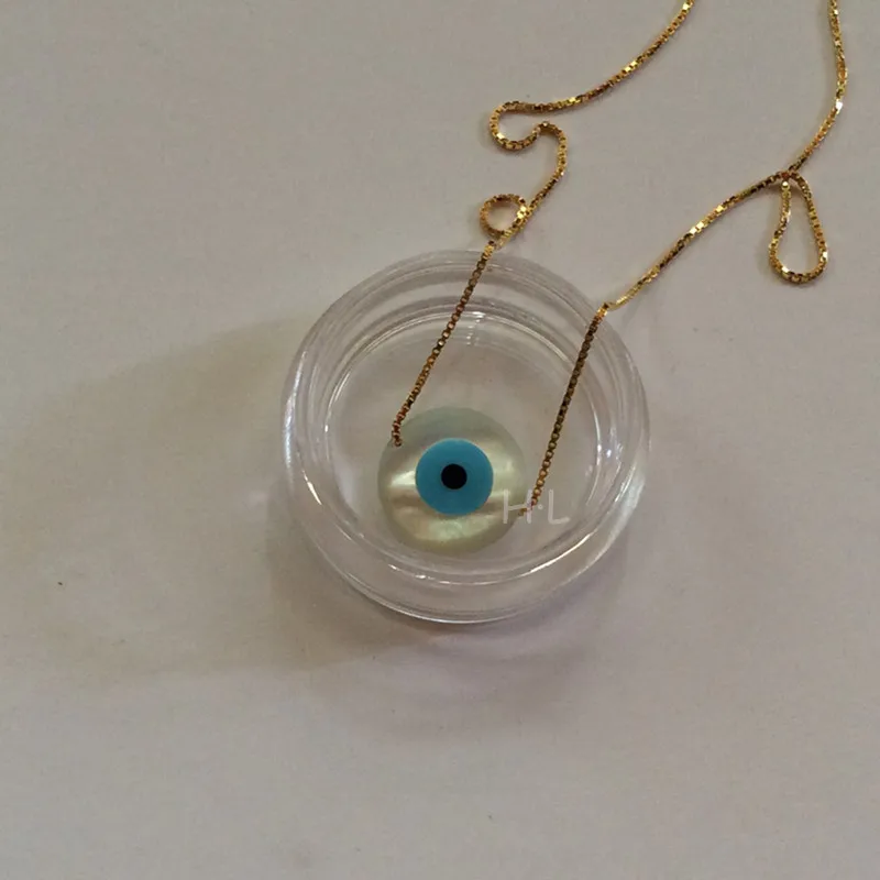 Marquis /Blue Round/ Fish/Hamsa Blue Cat Eye MOP Shell With 925 Sterling Silver Jewelry Pendan Chain Chocker Charms Necklace