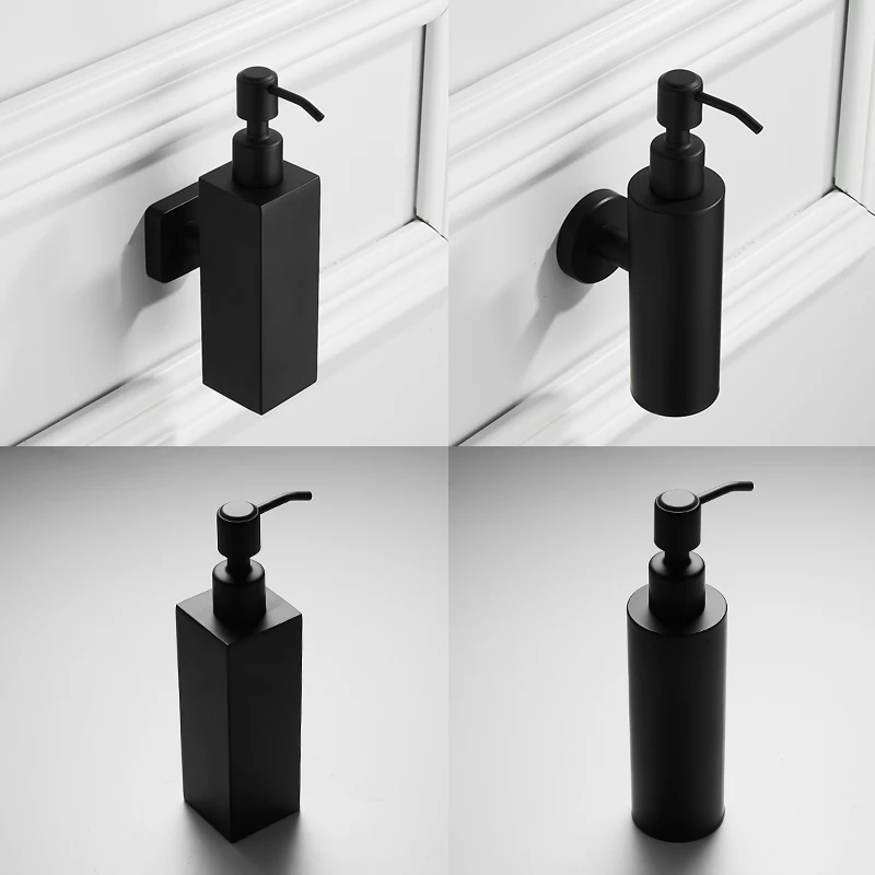 1Piece 304 Stainless Steel Brush Polished Black Soap Lotion Dispenser Pump Action Worktop Wall Mount