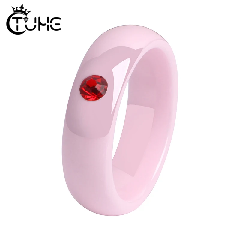 Lovely Cute Pink Rings One Red Crystal CZ Healthy Ceramic Rings for Women Never Fade Comfortable Fit Party Jewelry Gift