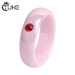 Anillos rosas bonitos para mujer, anillos de cerámica saludables de un solo cristal rojo, nunca se decolora, ajuste cómodo, regalo de joyería de fiesta