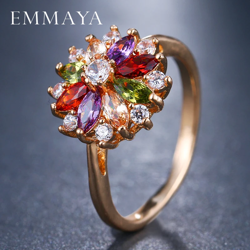 EMMAYA Multi Color CZ Crystal Flower Rings for Women Girls Fashion Cheap Ring Wedding Lady Jewelry