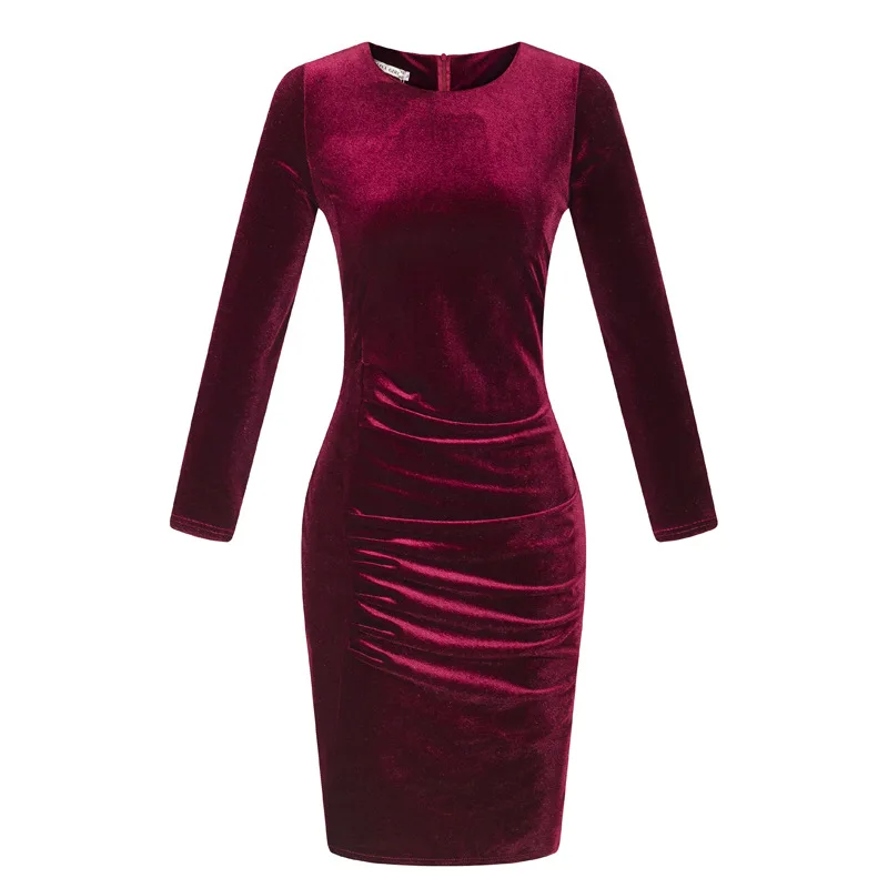 Women Autumn Office Dress Plus Size Bodycon velvet Dresses Pencil