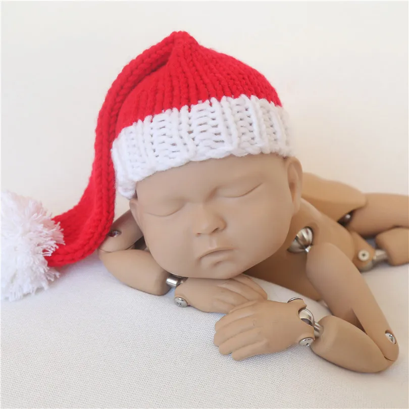 Red and white Santa elf Christmas hat Newborn Christmas Baby girl bonnet photography props Long tail hat