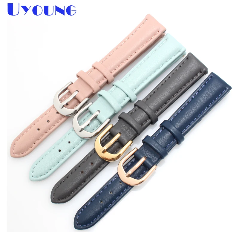 Cowhide wristband bracelet 14mm 16mm 18mm 20mm soft watch band simple watch strap womens Cowhide wristband blue color