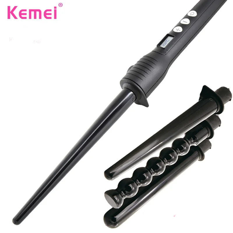 KEMEI 4 in 1 Hair Styler Hair Curlers Rollers Curling Iron LCD Ceramic Tourmaline Hair Curler Multi-function Styling Tools