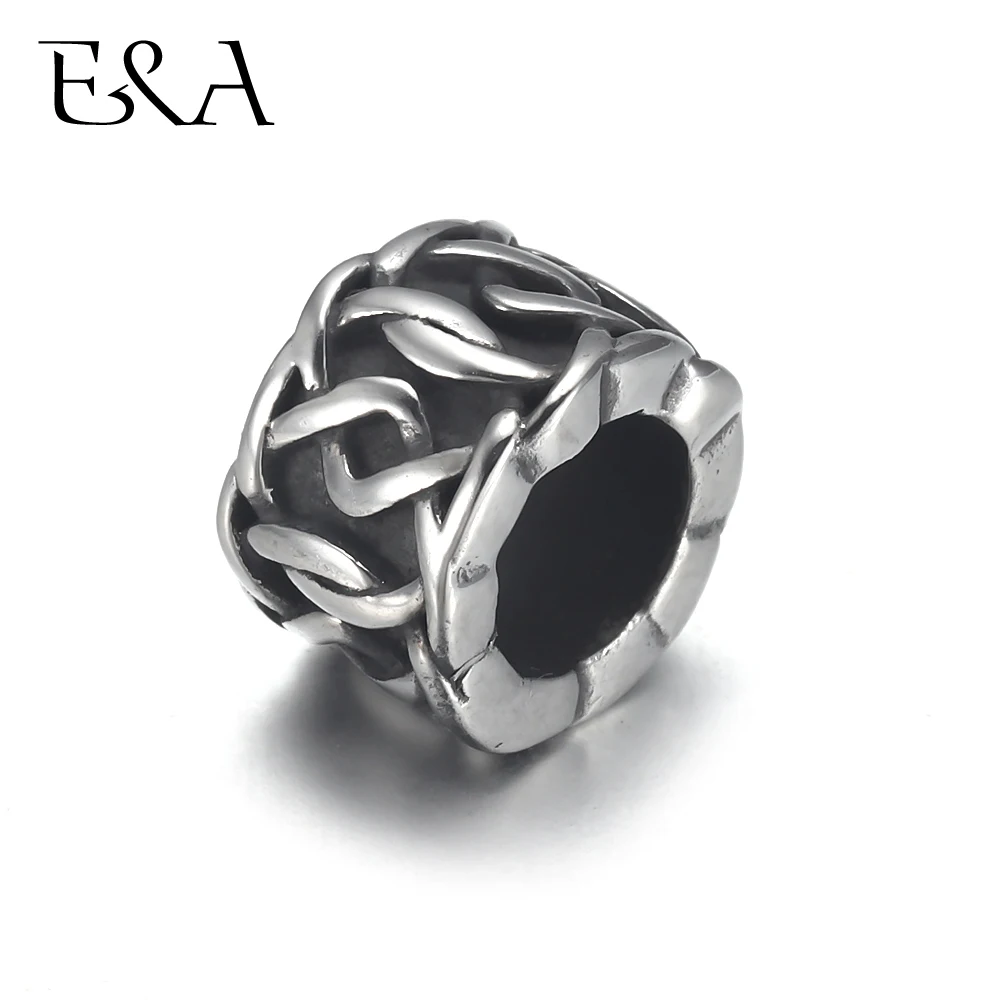Stainless Steel Braided Cylinder Bead 6mm Large Hole for Jewelry Bracelet Making Metal Beads DIY Supplies Parts