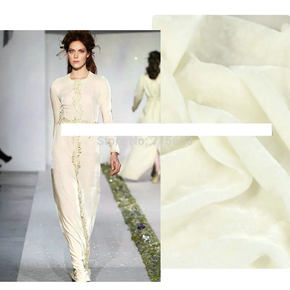 Nature White  190gsm High Quality Silk Velvet Fabric For Silk velour dress silk fabric