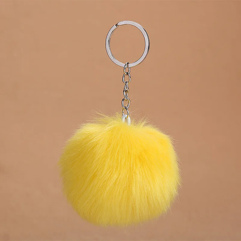 2019 New  8CM Fluffy Rabbit Fur Ball Key Chain Cute Cream Black Pompom Artificial Rabbit Fur Keychain Women Car Bag Key Ring