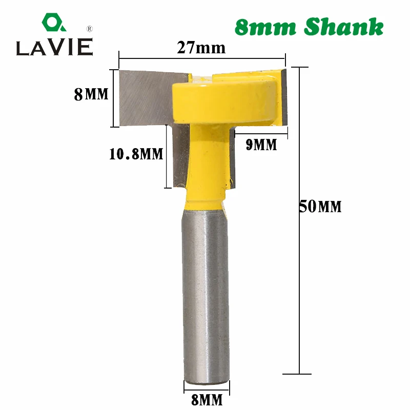 LAVIE 8mm Shank T-Slot Milling Straight Edge Slotting Knife Cutter Router Bits Milling Cutting Handle For Wood working MC02001