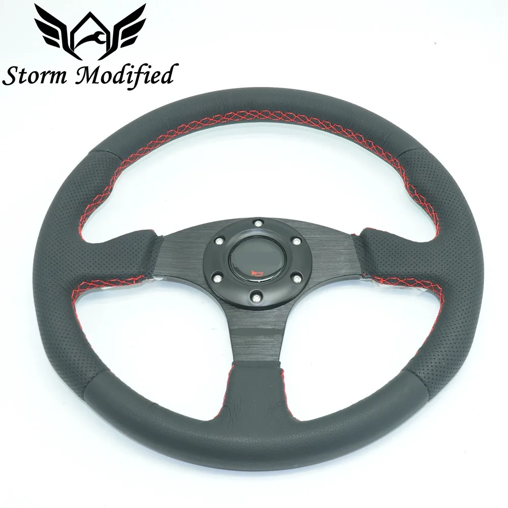 

SuTong Flat Style 350mm Racing Steering Wheel Universal Car Steering Wheel Leather Look 5128BK-2