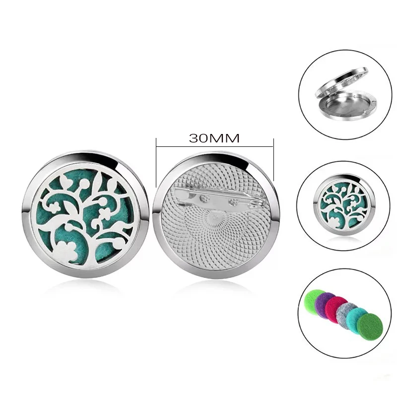 2024 Exquisite Brooch Aroma Diffuser Life Tree Stainless Steel Pendant Essential Oil Aromatherapy Perfume Lockets Brooch Jewelry