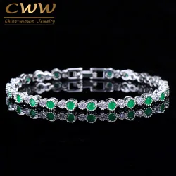 CWWZircons Elegant Women Wristband Jewelry Silver Color Natural Round Green Crystal Bracelet with Cubic Zirconia Stones  CB053