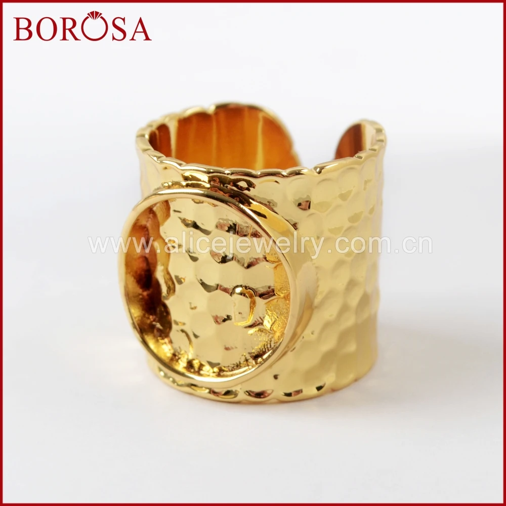 BOROSA 10/20PCS New Arrival Gold Color Brass Round Blank Ring Base Metal Rings Settings for Druzy Gems Ring Jewelry PJ114-G