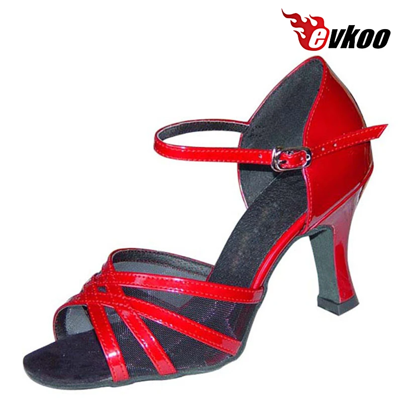 

Evkoodance Customsized Red Khaki Color Pu With Mesh Salsa Dancing Shoes Woman Latin Dance Shoes 7cm Heel Evkoo-102