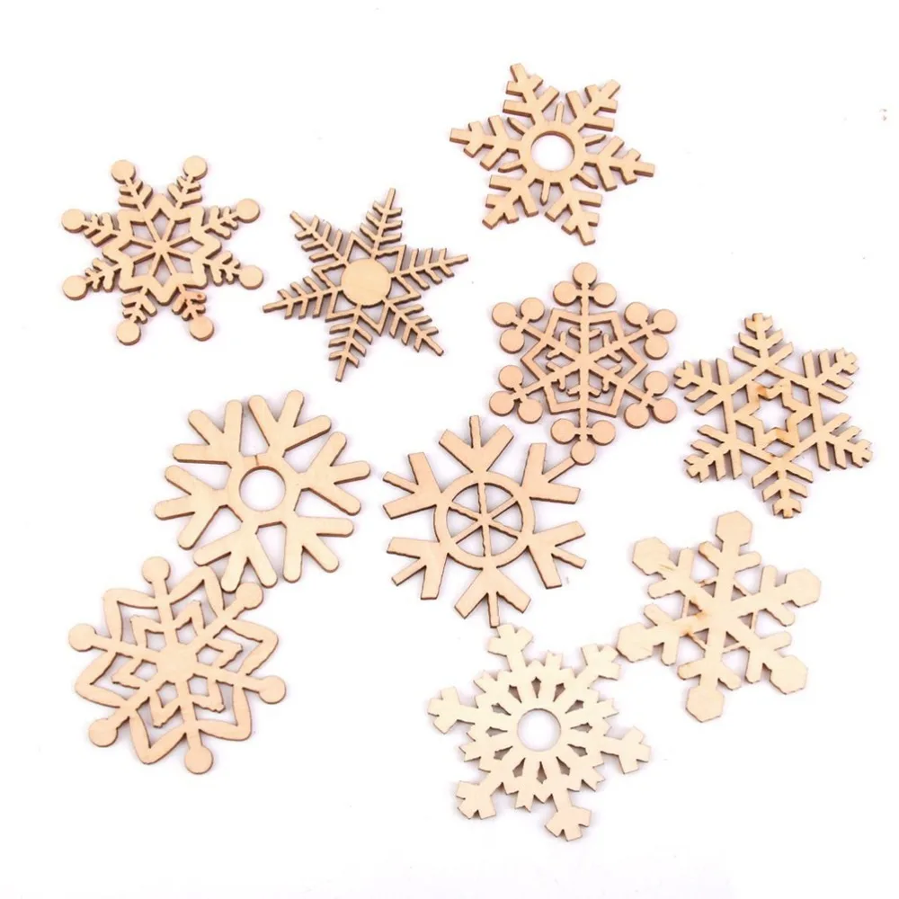 10pcs Christmas DIY Assorted Wooden Snowflake Cutouts Craft Embellishment Gift Tag Wood Ornament for Weding