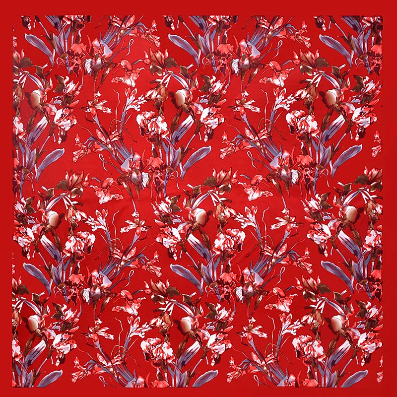 Rosso di Seta Sciarpa Quadrata Twill di Marca Floral Designer di Lusso Hijab delle Donne Sciarpe Moda Avvolgere Grandi Scialli e Stole 130*130 cm Nuovo