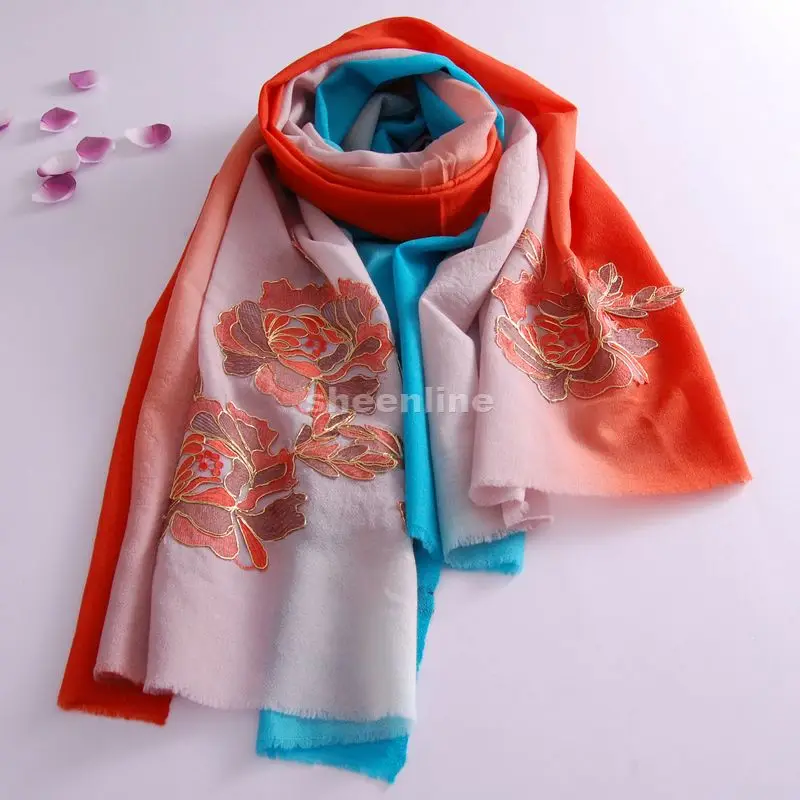 

11 Designs Top Quality Ethnic Embroidery Shawl Color Patch Wool Lace Pashmina Quality Long Scarf Light Warm Winter Scarf Wrap