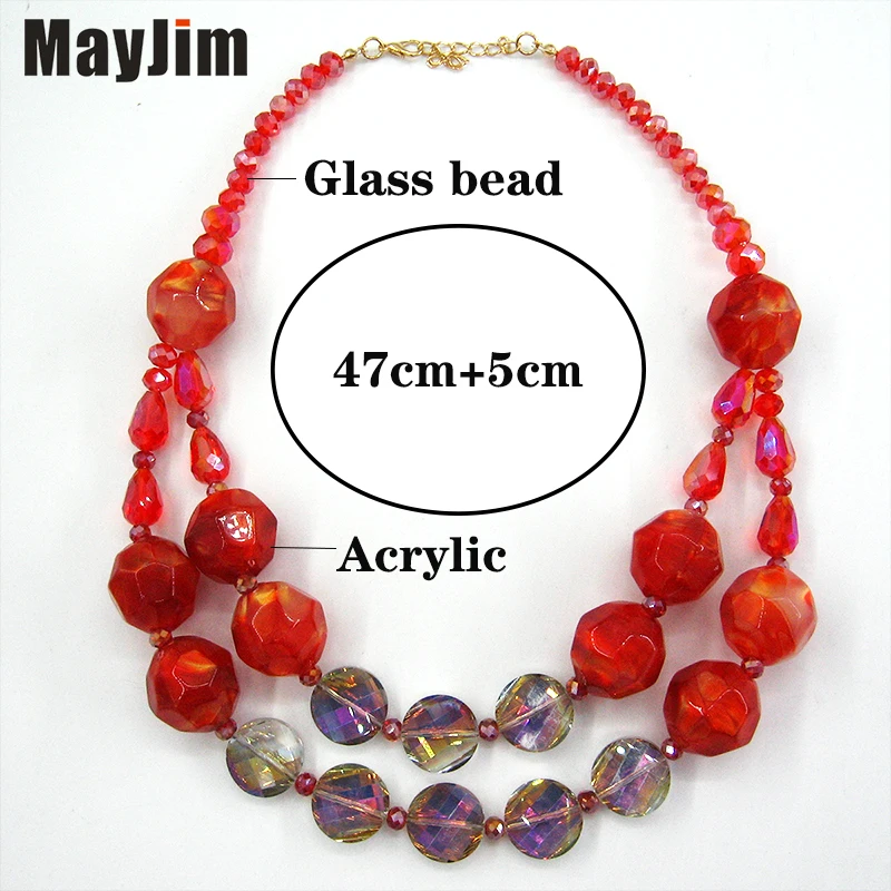 New Vintage Crystal Red Necklace Jewelry Sets Big Acrylic Bead Bohemia Gold Chain Bridal Fashion Women