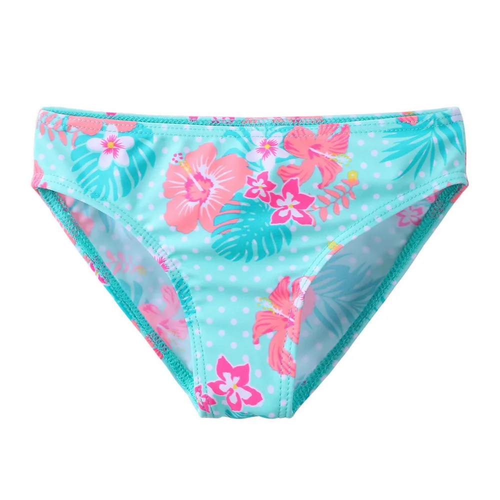 BAOHULU Children\'s Swimwear Cyan Floral Swimsuit Girls Bikini Tankini Set Swimwear Kids Long Sleeve Swimming Suits for Girl