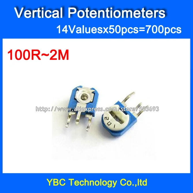 

Free Shipping 14valuesx50pcs=700pcs 100R~2M Vertical Potentiometer Adjustable Resistors Variable Resistor