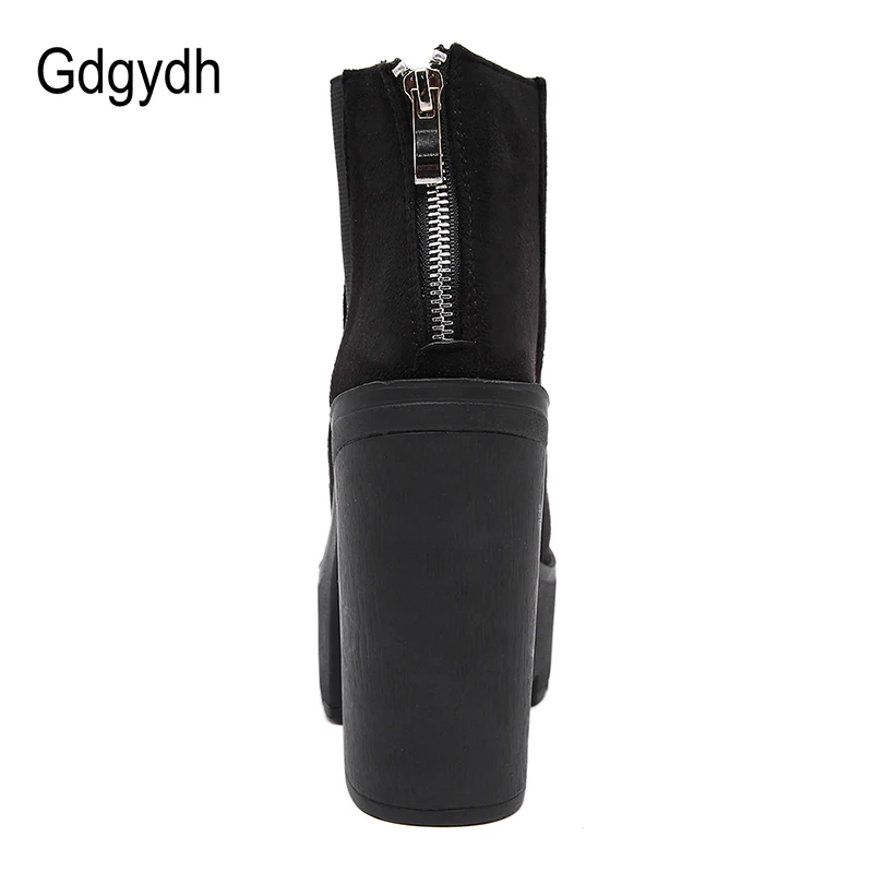 Gdgydh – Bottines noires pour femme à talons épais, chaussures à plateforme et à talons hauts avec fermeture éclair, tendance printemps-automne