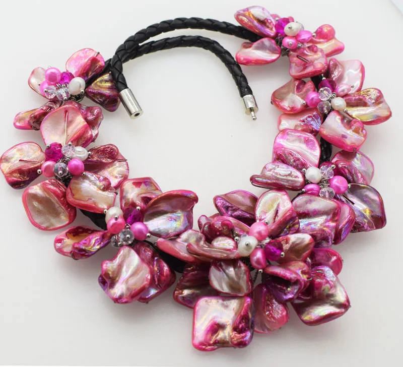 white/purple/blue/green/black rice and shell flowers necklace 48cm nature handmade wholesale FPPJ