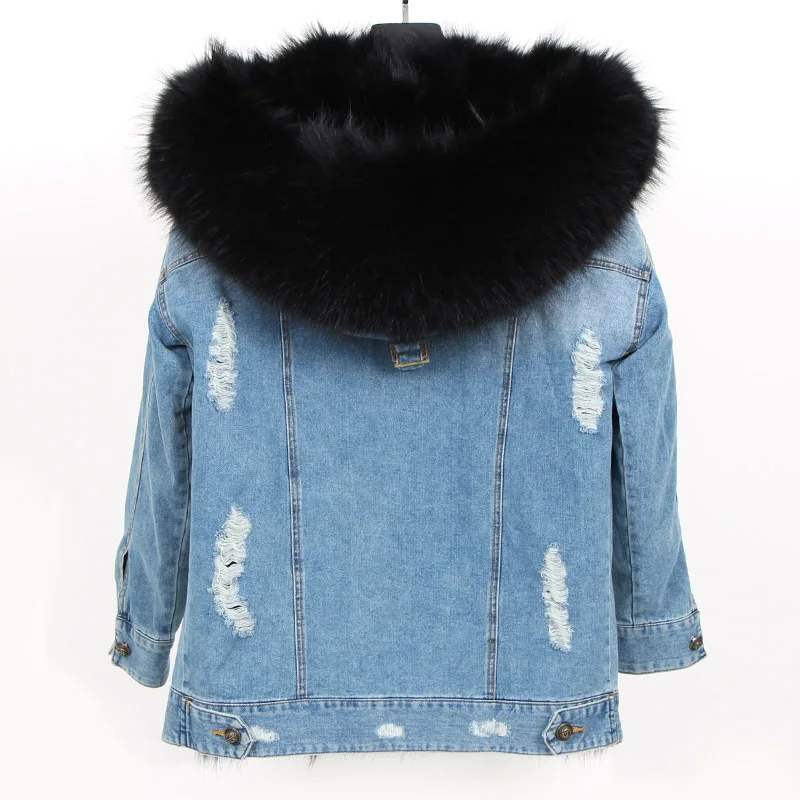 maomaokong 2022 new natural raccoon fur lining coat coat denim loose fashion fur park leather coat women\'s coat women\'s coat