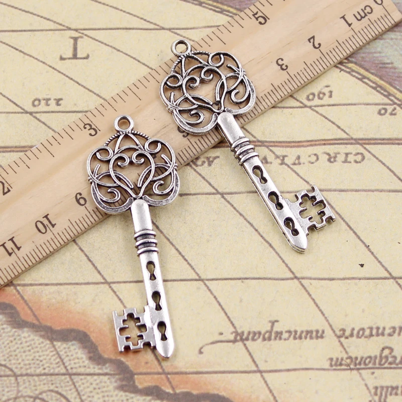 10 sztuk Charms w stylu Vintage szkielet klucz 61x21mm tybetański brąz srebrny kolor zawieszki antyczne tworzenia biżuterii DIY Handmade Craft