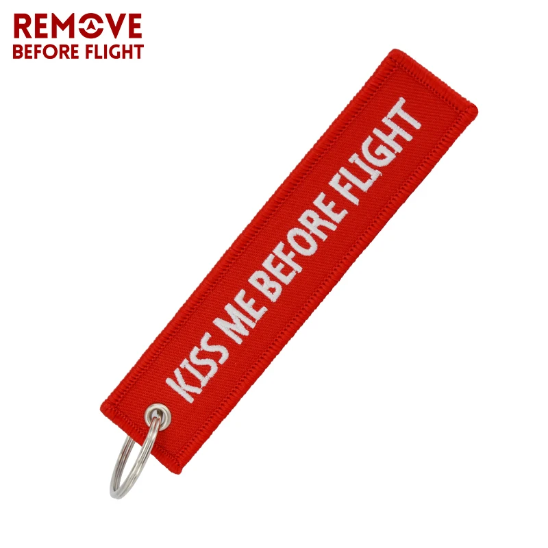 

Kiss Me Before Flight OEM Key Chain Anahtarlik Label Red Embroidery Car Key Ring Special Keychains for Aviation Gifts Bijoux