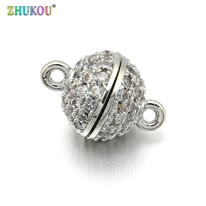 8*12mm Brass Cubic Zirconia Magnetic Clasps Hooks for Diy Jewelry Accessories, Hole: 1mm, Model: VK17