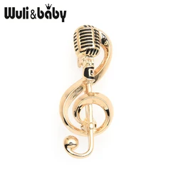 Wuli & baby-broches de aleación de Color dorado para mujer y hombre, con micrófono y nota musical, regalos de Año Nuevo