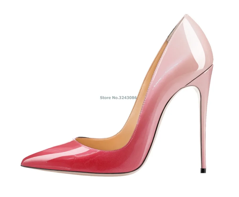 New Arrival Pointed Toe Stiletto Heel Shoes Red Black Blue Purple Pink Gradient Colors Shallow Party Pumps Basic Thin High Heel