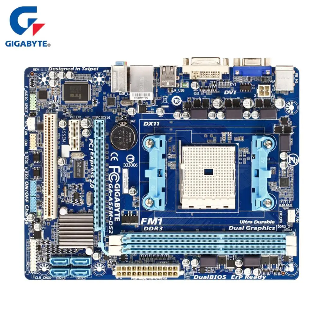 

Gigabyte Motherboard GA-A55M-DS2 Original DDR3 Desktop Mainboard Boards A55M-DS2 Socket FM1 A55 32GB Systemboard Boards Used