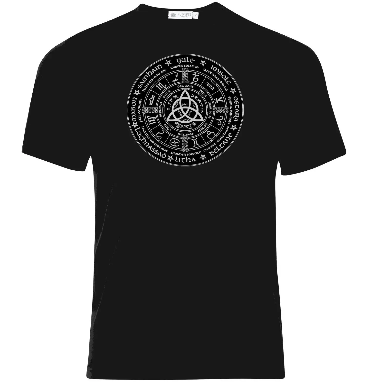 New Mens T Shirts Pagan Year Wheel Festival Magic Astrological Zodiac T.Shirt Print Round Neck Man