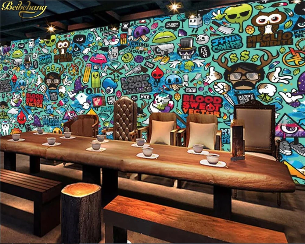 beibehang Custom Photo 3DWallpaper Europe and the United States Cartoon Abstract Graffiti Theme Restaurant Mural Wall Background