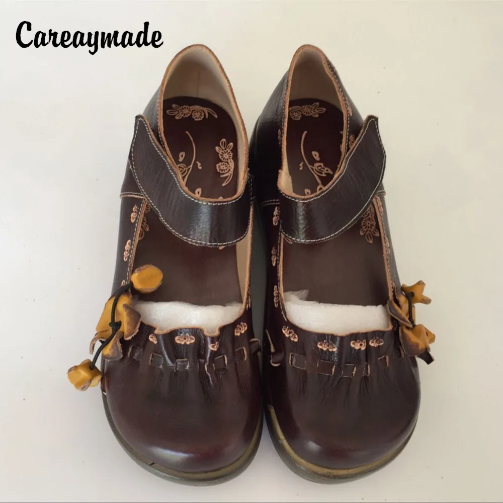 Careaymade-Folk style Head layer cowhide pure handmade Carved shoes,the retro art mori girl shoes,Women\'s casual Sandals,0327-3A